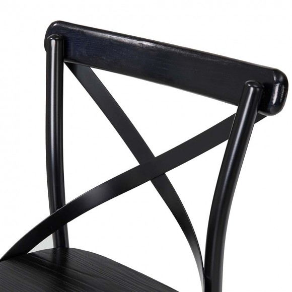 Glitzhome Glitzhome 43"H Black Steel Bar Stool With X Shaped Back And Solid Elm Wood Seat Set Of 2