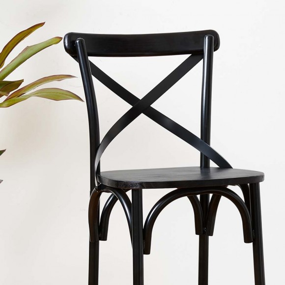 Glitzhome Glitzhome 43"H Black Steel Bar Stool With X Shaped Back And Solid Elm Wood Seat Set Of 2