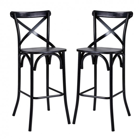 glitzhome Glitzhome 43"H Black Steel Bar Stool with X Shaped Back and Solid Elm Wood Seat Set of 2 glitzhome Glitzhome 43"H Black Steel Bar Stool with X Shaped Back and Solid Elm Wood Seat Set of 2