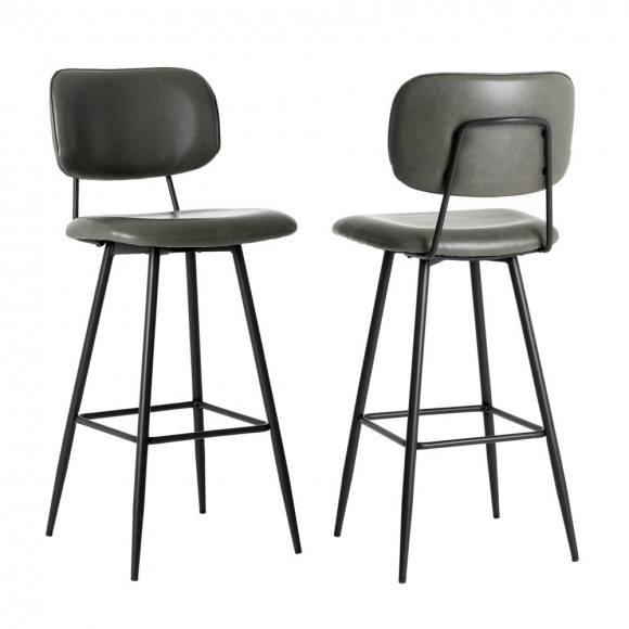 Glitzhome Glitzhome 43"H Grey PU Leather Bar Stool With Back Set Of 2