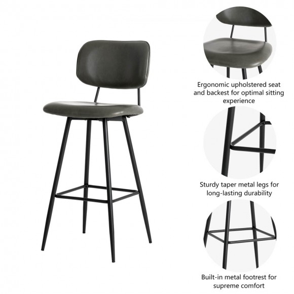 Glitzhome Glitzhome 43"H Grey PU Leather Bar Stool With Back Set Of 2