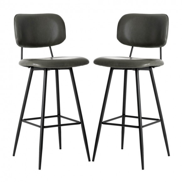 glitzhome Glitzhome 43"H Grey PU Leather Bar Stool with Back Set of 2