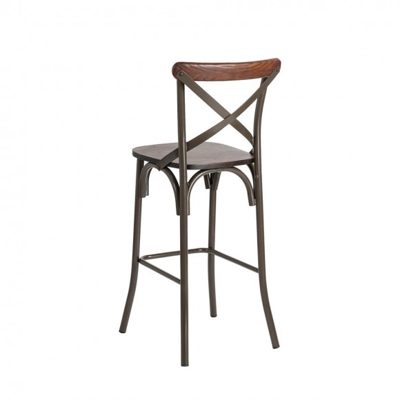 Glitzhome Glitzhome 43"H Rustic Steel Bar Stool With Solid Elm Wood Seat And Back Support Set Of 2