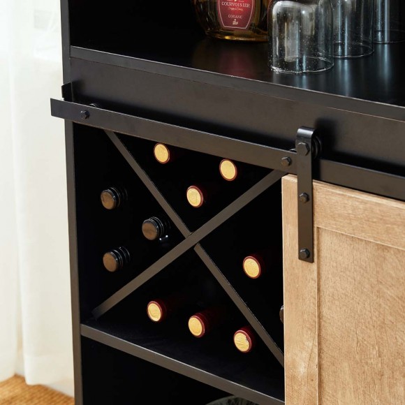 Glitzhome Glitzhome 44.00"H Black And Light Two-color High Wine Cabinet With One Sliding Barn Door