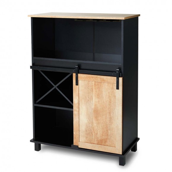 glitzhome Glitzhome 44.00"H Black and Light Two-color High Wine Cabinet with One Sliding Barn Door