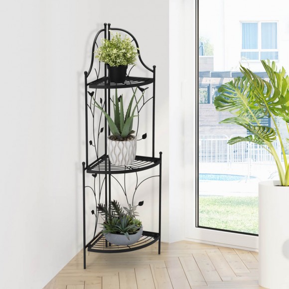 Glitzhome Glitzhome 44.75"H 3-Tiered Black Metal Corner Shelf Plant Stand