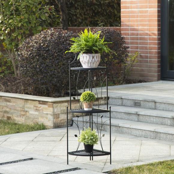 Glitzhome Glitzhome 44.75"H 3-Tiered Black Metal Corner Shelf Plant Stand