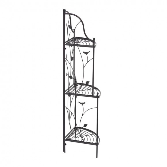 Glitzhome Glitzhome 44.75"H 3-Tiered Black Metal Corner Shelf Plant Stand