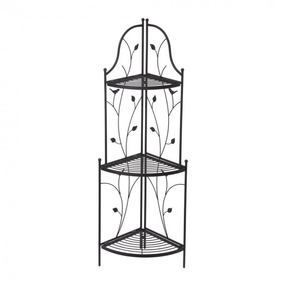 glitzhome Glitzhome 44.75"H 3-Tiered Black Metal Corner Shelf Plant Stand