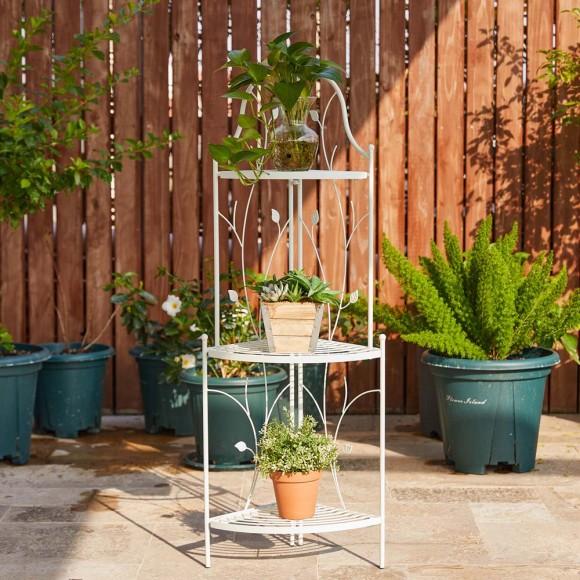 Glitzhome Glitzhome 44.75"H 3-Tiered White Metal Corner Shelf Planter Stand