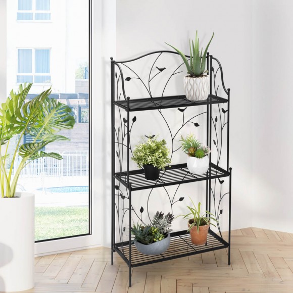 Glitzhome Glitzhome 44.75"H Rectangular 3-Tiered Black Metal Shelf Plant Stand