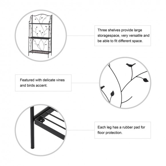 Glitzhome Glitzhome 44.75"H Rectangular 3-Tiered Black Metal Shelf Plant Stand