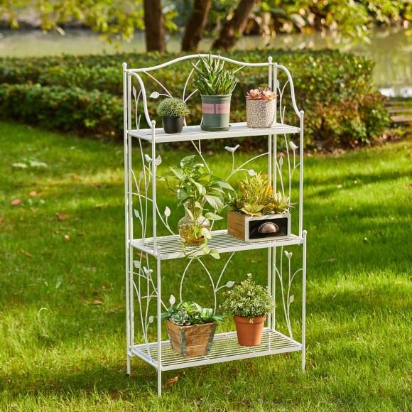 Glitzhome Glitzhome 44.75"H Rectangular 3-Tiered White Metal Shelf Planter Stand