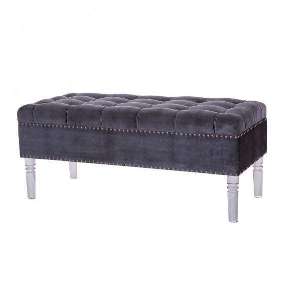 glitzhome Glitzhome 44.88"L Grey Padded Velvet Storage Ottoman Bench with Acrylic Legs