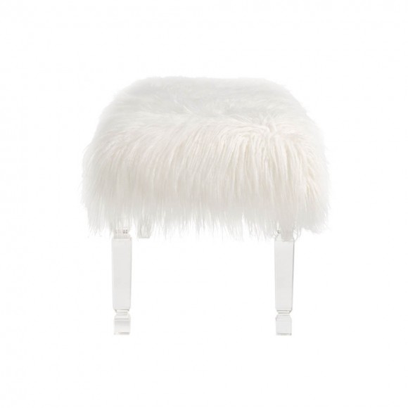 Glitzhome Glitzhome 44.88"L White Faux Fur Acrylic Bench With Acrylic Legs