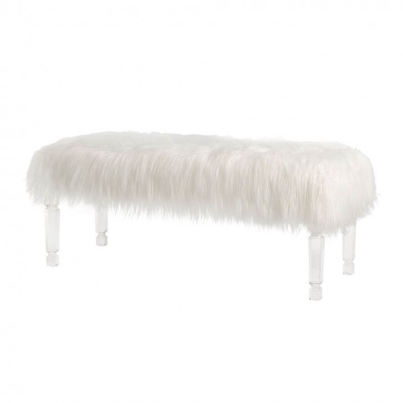 glitzhome Glitzhome 44.88"L White Faux Fur Acrylic Bench with Acrylic Legs
