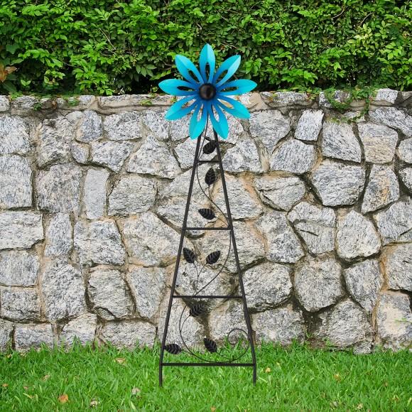 Glitzhome Glitzhome 44"H Metal Blue Flower Wind Spinner Yardstake (KD)