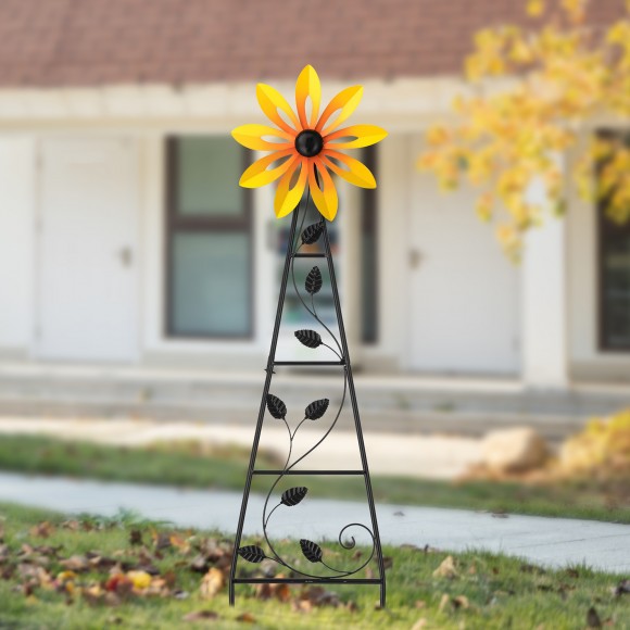 Glitzhome Glitzhome 44"H Metal Yellow Flower Wind Spinner Yardstake (KD)