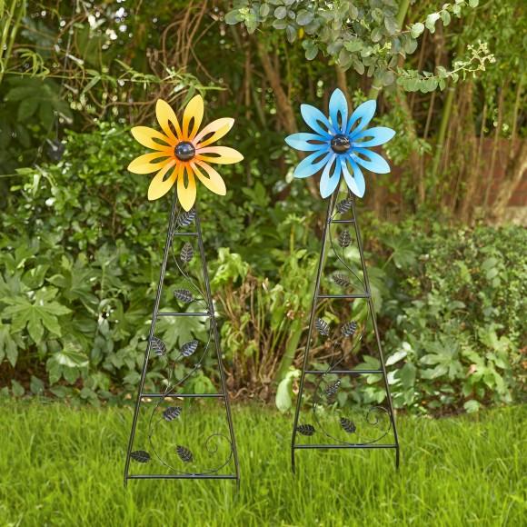 Glitzhome Glitzhome 44"H Metal Yellow Flower Wind Spinner Yardstake (KD)