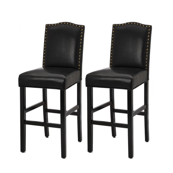 glitzhome Glitzhome 45.00"H Black Leatherette High-Back Barchair with Studded Decoration Set of 2 glitzhome Glitzhome 45.00"H Black Leatherette High-Back Barchair with Studded Decoration Set of 2
