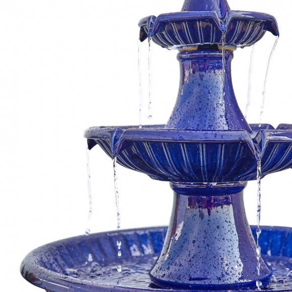 Glitzhome Glitzhome 45.25"H Oversized Cobalt Blue 3-Tier Ceramic Outdoor Fountain With Pump And LED Light