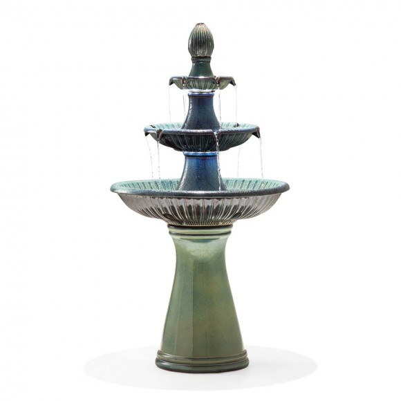 Glitzhome Glitzhome 45.25"H Oversized Turquoise 3-Tier Ceramic Outdoor Fountain With Pump And LED Light