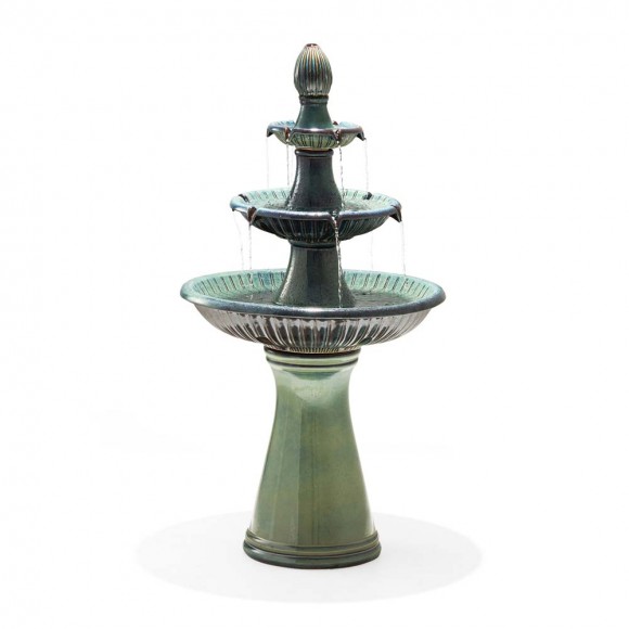 glitzhome Glitzhome 45.25"H Oversized Turquoise 3-Tier Ceramic Outdoor Fountain with Pump and LED Light