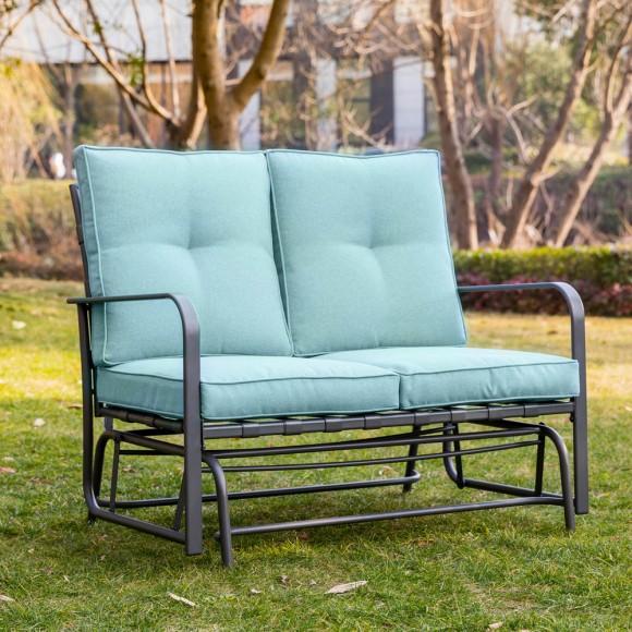 Glitzhome Glitzhome 45.25"L Outdoor Patio Loveseat Glider Chair With Blue Cushions