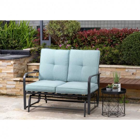 Glitzhome Glitzhome 45.25"L Outdoor Patio Loveseat Glider Chair With Blue Cushions