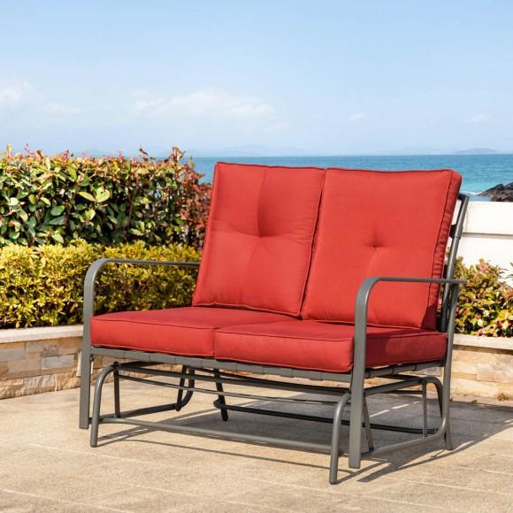 Glitzhome Glitzhome 45.25"L Outdoor Patio Loveseat Glider Chair With Burgundy Cushions