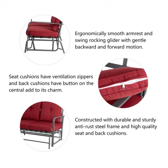 Glitzhome Glitzhome 45.25"L Outdoor Patio Loveseat Glider Chair With Burgundy Cushions