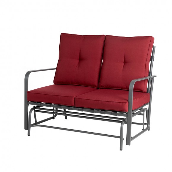 glitzhome Glitzhome 45.25"L Outdoor Patio Loveseat Glider Chair with Burgundy Cushions