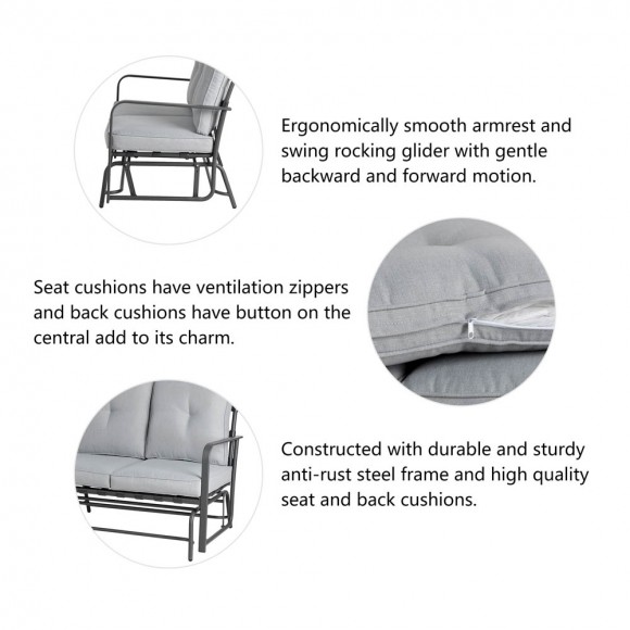 Glitzhome Glitzhome 45.25"L Outdoor Patio Loveseat Glider Chair With Gray Cushions
