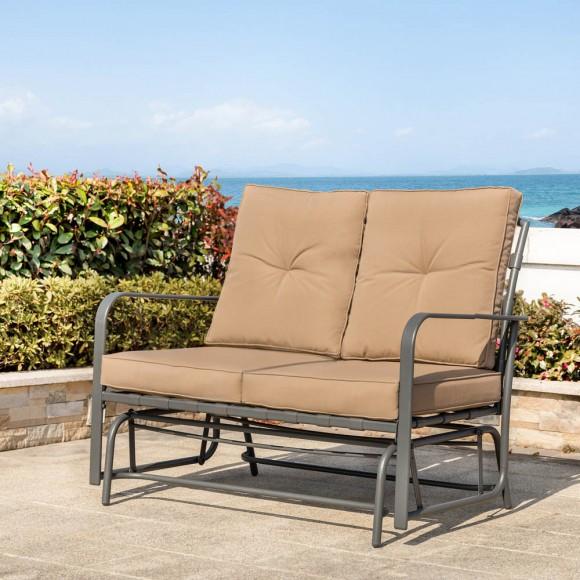 Glitzhome Glitzhome 45.25"L Outdoor Patio Loveseat Glider Chair With Tan Cushions
