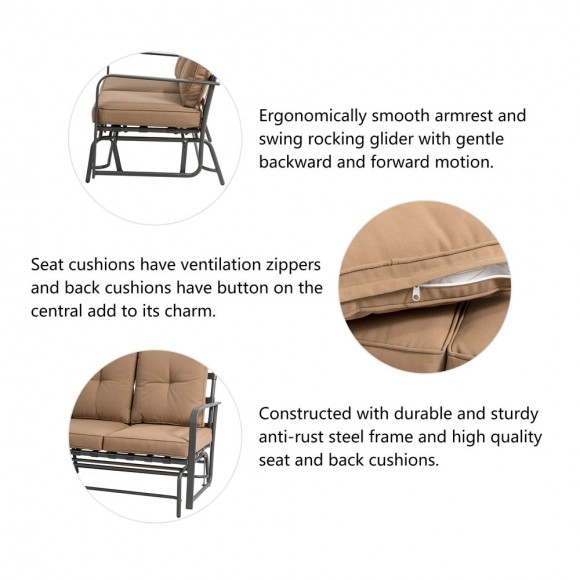 Glitzhome Glitzhome 45.25"L Outdoor Patio Loveseat Glider Chair With Tan Cushions