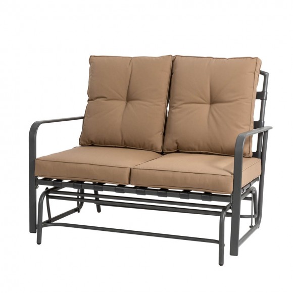 glitzhome Glitzhome 45.25"L Outdoor Patio Loveseat Glider Chair with Tan Cushions