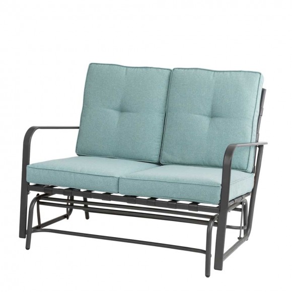 glitzhome Glitzhome 45.25"L Outdoor Patio Loveseat Glider Chair with Blue Cushions