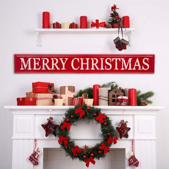 Glitzhome Glitzhome 45.75"L Enameled Metal "MERRY CHRISTMAS" Wall Sign