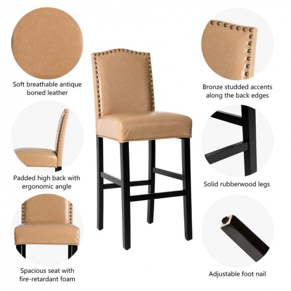 Glitzhome Glitzhome 45"H Beige PU Leather Upholstered Bar Chair With Studded Decor Set Of 2