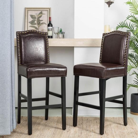 Glitzhome Glitzhome 45"H Coffee Bonded Leather High-Back Barchair With Studded Decor Set Of 2