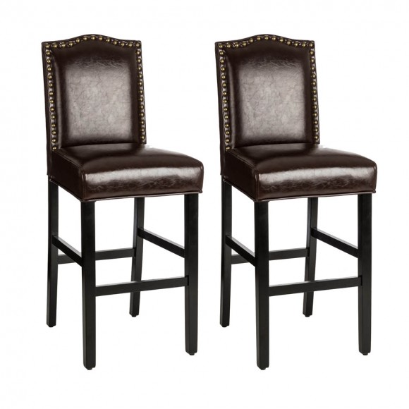 glitzhome Glitzhome 45"H Coffee Bonded Leather High-Back Barchair with Studded Decor Set of 2