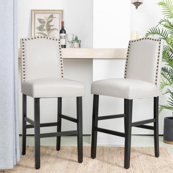 Glitzhome Glitzhome 45"H Cream White Leatherette High-Back Barchair With Studded Decoration Set Of 2