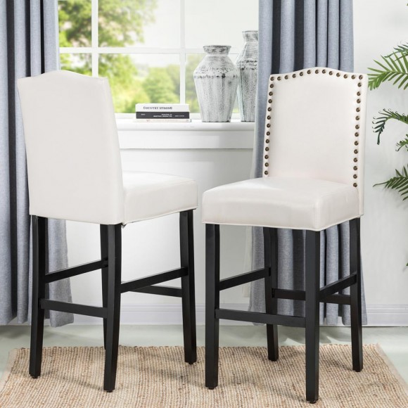 Glitzhome Glitzhome 45"H Cream White Leatherette High-Back Barchair With Studded Decoration Set Of 2