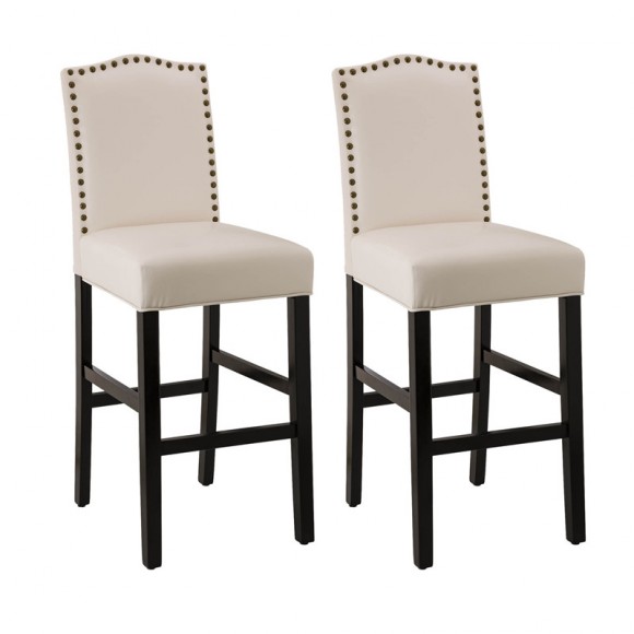 glitzhome Glitzhome 45"H Cream White Leatherette High-Back Barchair with Studded Decoration Set of 2