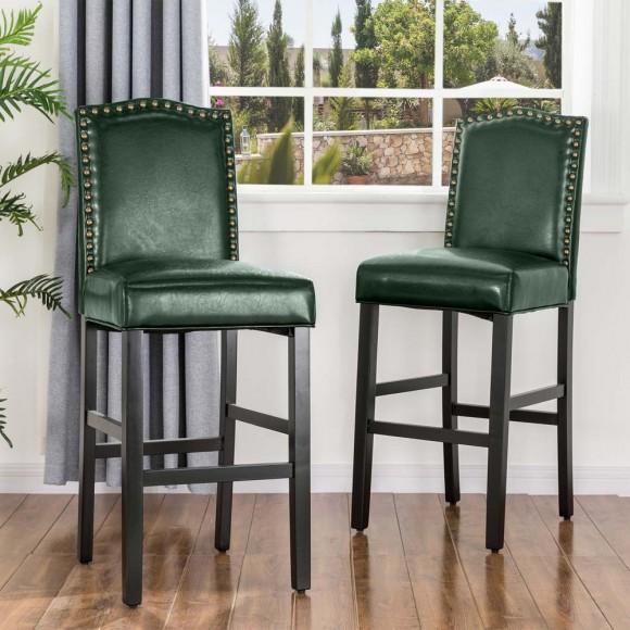 Glitzhome Glitzhome 45"H Hunter Green PU Leather Upholstered Bar Chair With Studded Decor Set Of 2