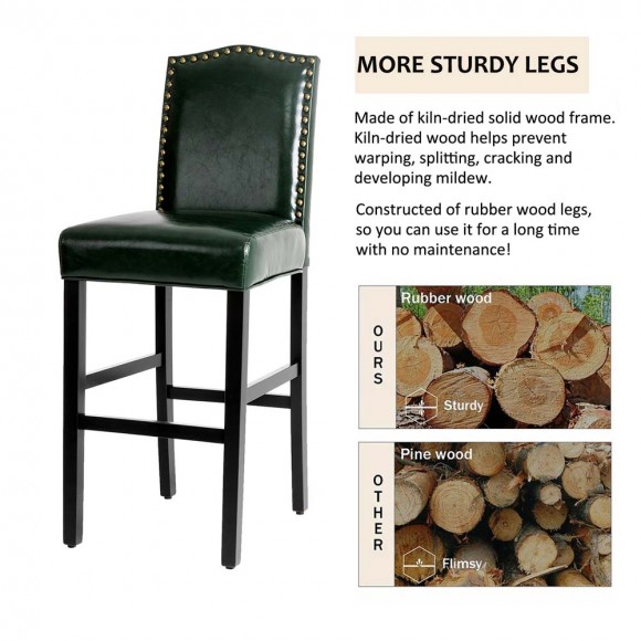 Glitzhome Glitzhome 45"H Hunter Green PU Leather Upholstered Bar Chair With Studded Decor Set Of 2