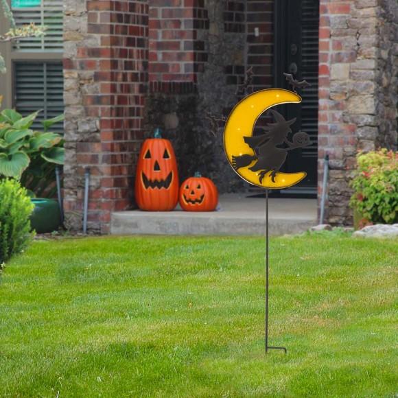 Glitzhome Glitzhome 45"H Lighted Halloween Metal Moon And Witch Yard Stake