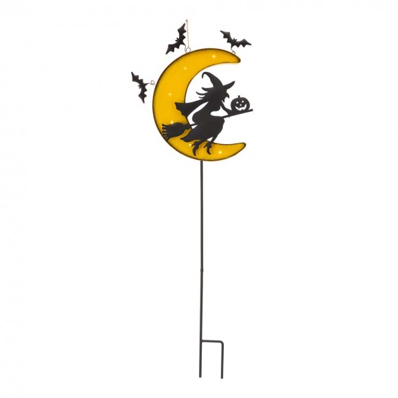 Glitzhome Glitzhome 45"H Lighted Halloween Metal Moon And Witch Yard Stake