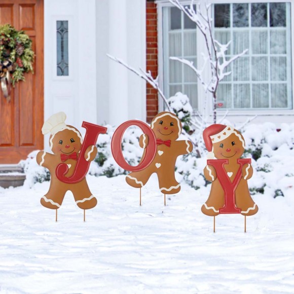 Glitzhome Glitzhome 46.75"H Metal JOY Gingerbread Man Yard Stake Or Wall Decor