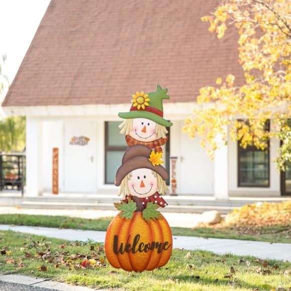 Glitzhome Glitzhome 46"H Fall Metal Stacked Scarecrow And Pumpkin Yard Stake